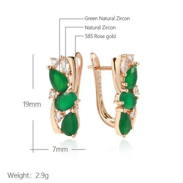 Fabulous Vintage Style Hollow Glossy Rolled 14K Rose Gold AAA Emerald Green Zircon Crystals Drop Earrings